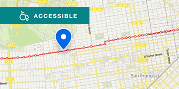 Map of Muni route near U C S F Laurel Village, closest to the California Street and Laurel Street stop on the 1 California route, running from downtown to the Richmond District.