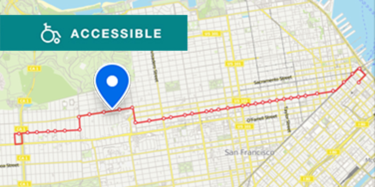 Map of Muni route near U C S F Laurel Village, closest to the California Street and Laurel Street stop on the 2 Clement route, which runs from downtown to the Richmond District.